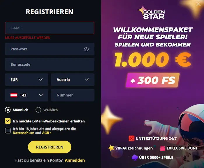 Golden Star Casino registre